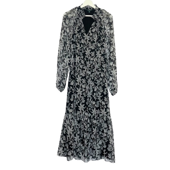 Lauren Ralph Lauren, floral peasant dress, elastic waist, sheer sleeve size 12 - Picture 1 of 14